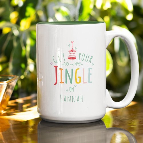 Funny Christmas Jingle Bells Rainbow Custom Name Two_Tone Coffee Mug