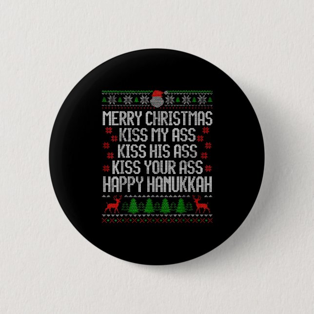 Funny Christmas Kiss My Happy Hanukkah Humor  Button (Front)