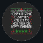 Funny Christmas Kiss My Happy Hanukkah Humor  Classic Round Sticker<br><div class="desc">Funny Christmas Kiss My Happy Hanukkah Humor</div>