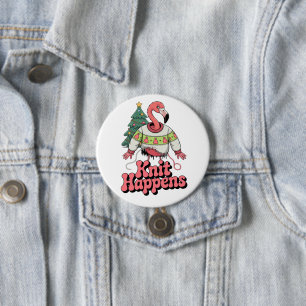 Funny Christmas Knitting Flamingo Knit Happens Button