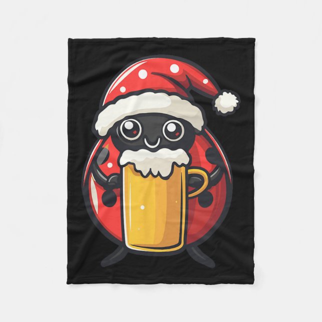 Funny Christmas Ladybug With Beer Comic  Fleece Blanket (Front)