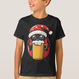 Funny Christmas Ladybug With Beer Comic T-Shirt