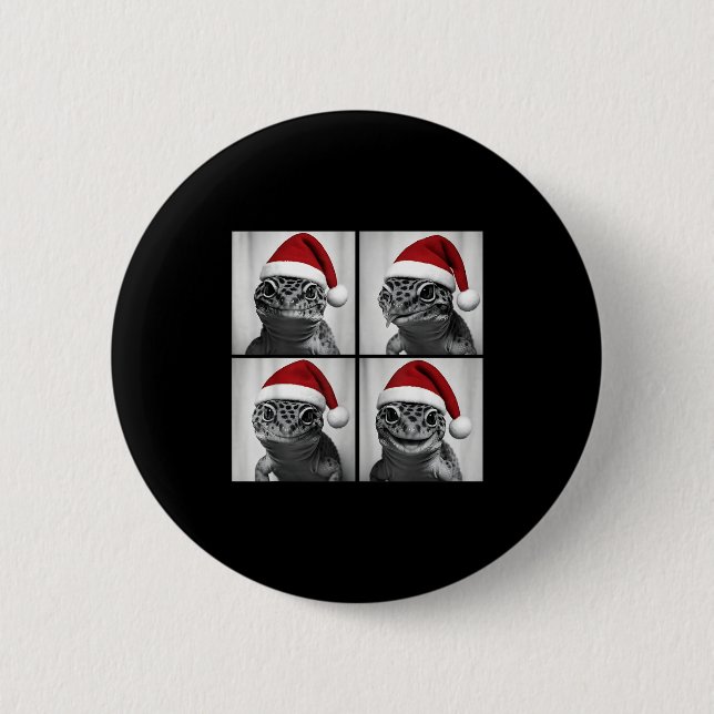 Funny Christmas Leopard Gecko Santa Photo Booth  Button (Front)
