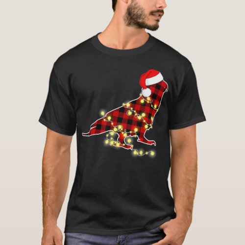 Funny Christmas Light Parrot Red Plaid Family T_Shirt