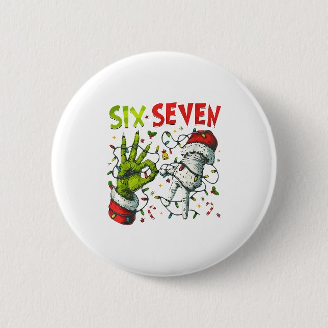 Funny Christmas Lights 6 7 Meme Six Seven Matching Button (Front)