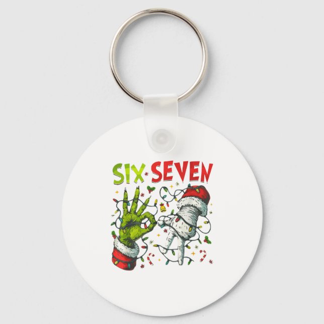 Funny Christmas Lights 6 7 Meme Six Seven Matching Keychain (Front)