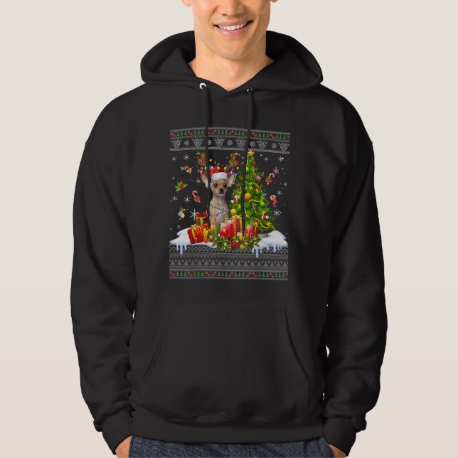 Funny Christmas Lights Chihuahua Dog Funny Xmas Ug Hoodie (Front)