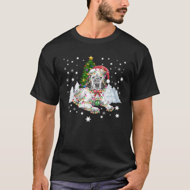 Funny Christmas Lights English Setter Dog Gift For T-Shirt (Front)