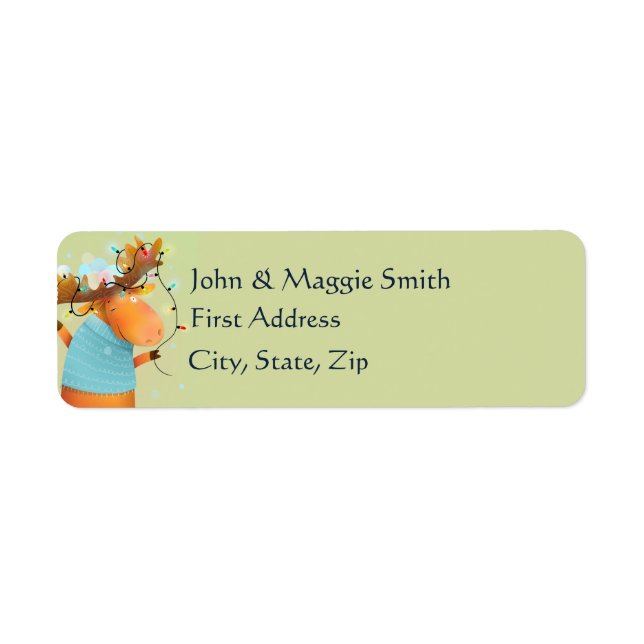 Funny Christmas Lights Moose Animal Cartoon Label (Front)