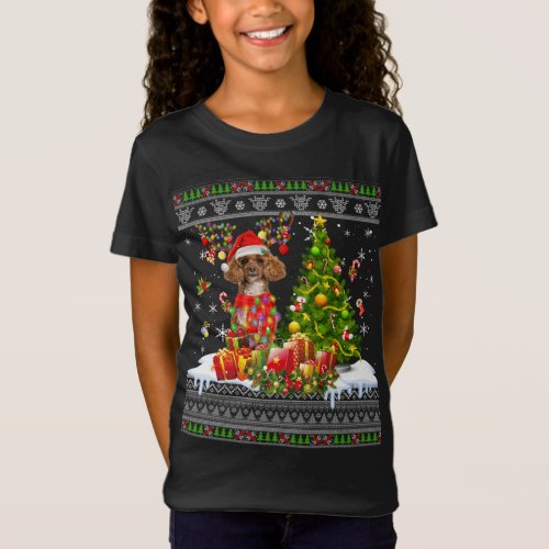 Funny Christmas Lights Poodle Dog Funny Xmas Ugly  T_Shirt