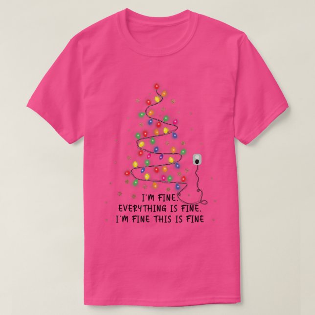 Funny Christmas Lights Tree Im Fine Everything Is  T-Shirt (Design Front)