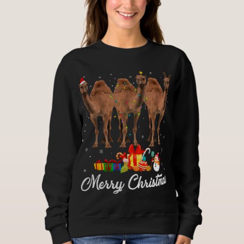 Funny Christmas Lights Xmas Pajama Camel Animals L Sweatshirt