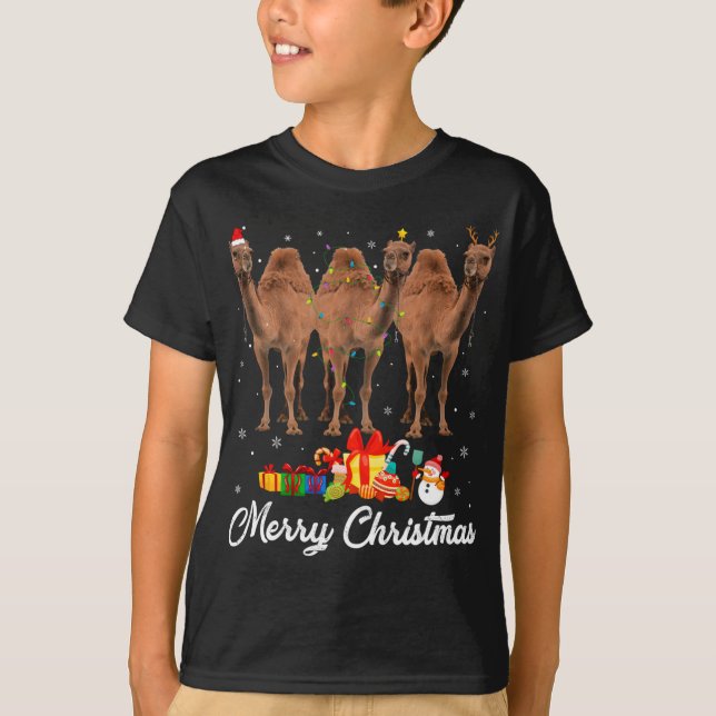Funny Christmas Lights Xmas Pajama Camel Animals L T-Shirt (Front)
