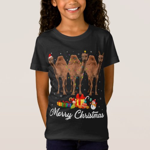 Funny Christmas Lights Xmas Pajama Camel Animals L T_Shirt