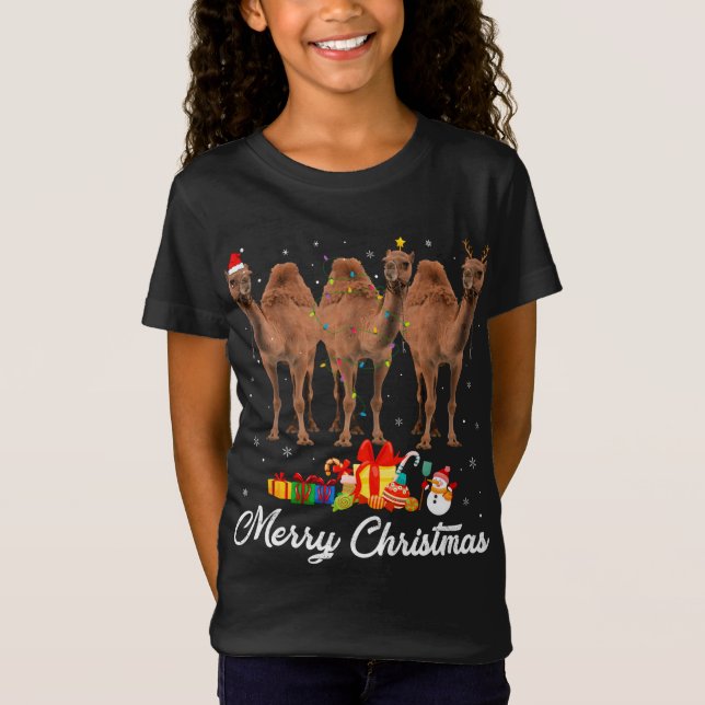Funny Christmas Lights Xmas Pajama Camel Animals L T-Shirt (Front)