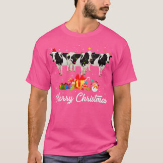 Funny Christmas Lights Xmas Pajama Dairy Cow Anima T-Shirt