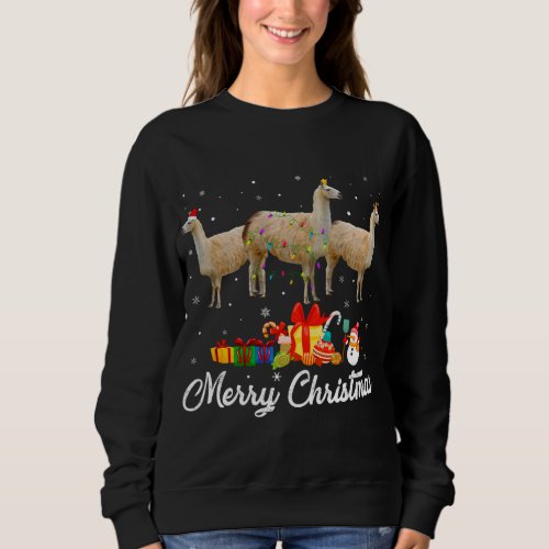 Funny Christmas Lights Xmas Pajama Llama Animals L Sweatshirt
