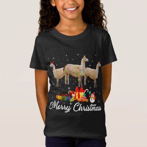 Funny Christmas Lights Xmas Pajama Llama Animals L T_Shirt