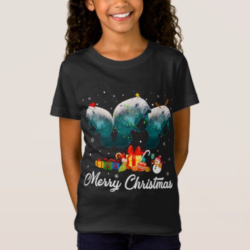 Funny Christmas Lights Xmas Pajama Manatee Animals T_Shirt