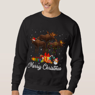 Funny Christmas Lights Xmas Pajama Moose Animals L Sweatshirt