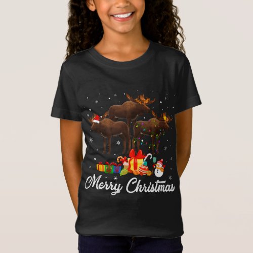 Funny Christmas Lights Xmas Pajama Moose Animals L T_Shirt