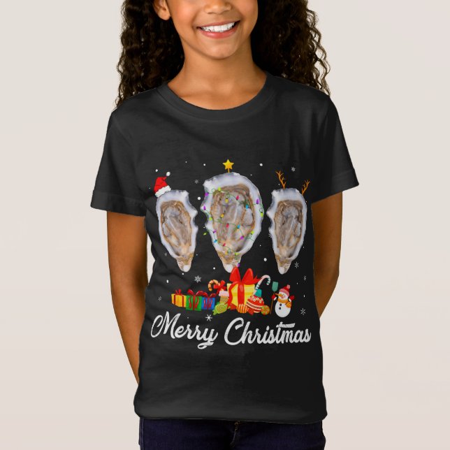 Funny Christmas Lights Xmas Pajama Oyster Animals  T-Shirt (Front)
