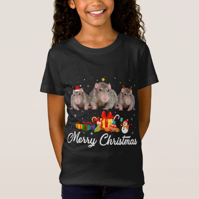 Funny Christmas Lights Xmas Pajama Rat Animals Lov T-Shirt (Front)