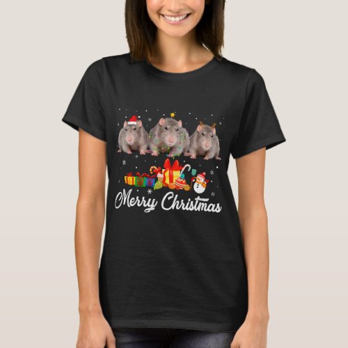 Funny Christmas Lights Xmas Pajama Rat Animals Lov T_Shirt