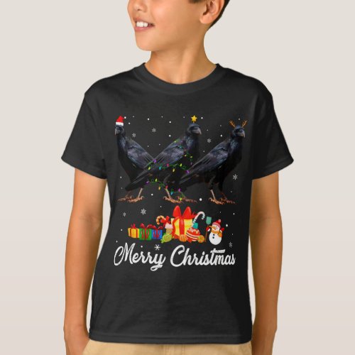 Funny Christmas Lights Xmas Pajama Raven Animals L T_Shirt