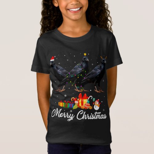 Funny Christmas Lights Xmas Pajama Raven Animals L T_Shirt