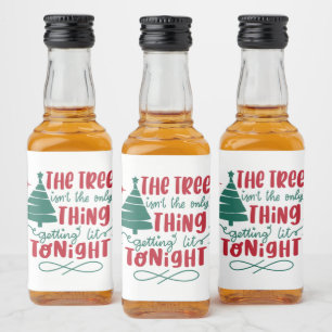 funny Christmas lit tree word art Liquor Bottle Label