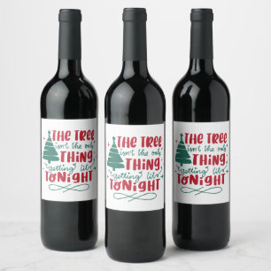 funny Christmas lit tree word art Wine Label