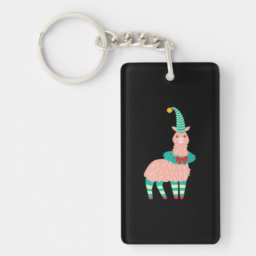 Funny Christmas Llama Alpaca Elf Lover Mama Keychain