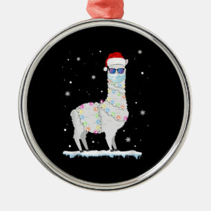 Funny Christmas Llama Mask 2020 Xmas Family Pajama Metal Ornament