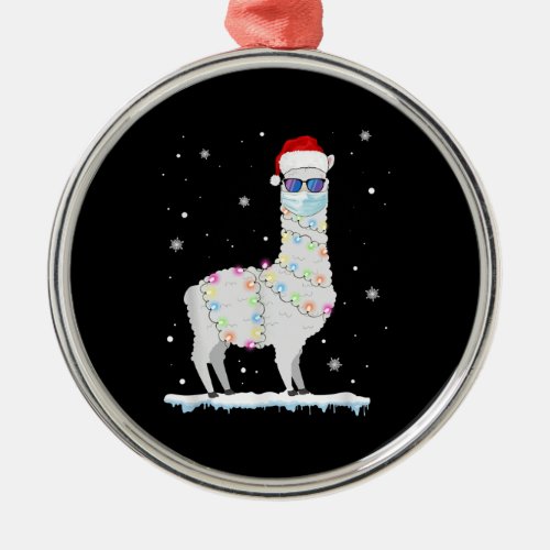Funny Christmas Llama Mask 2020 Xmas Family Pajama Metal Ornament