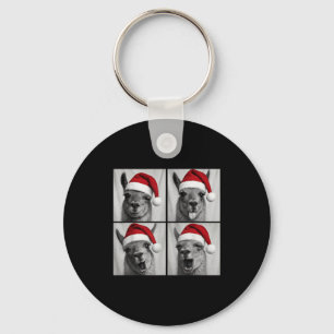 Funny Christmas Llama Santa Photo Booth Keychain