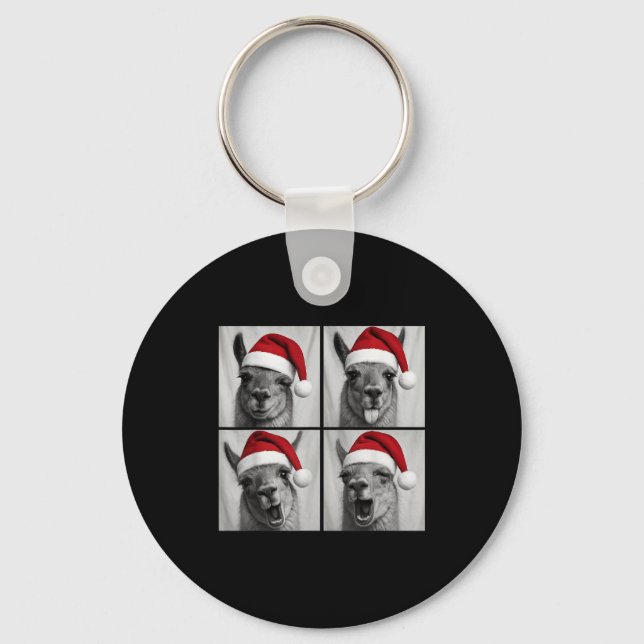 Funny Christmas Llama Santa Photo Booth  Keychain (Front)