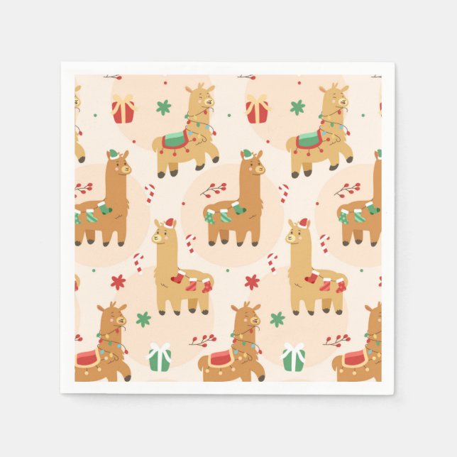 Funny Christmas Llamas Napkins (Front)