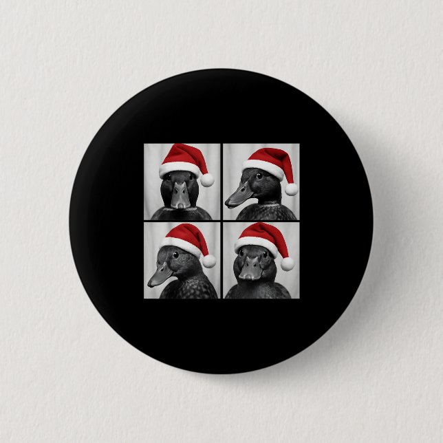 Funny Christmas Mallard Duck Santa Photo Booth  Button (Front)