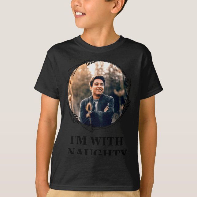 Funny Christmas Matching Couple Naughty Nice Photo T-Shirt (Front)