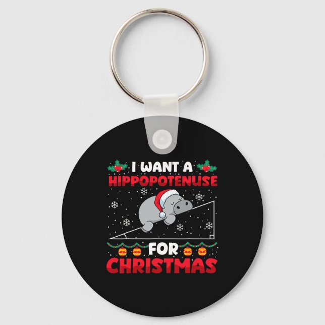 Funny Christmas Math Teacher Hippopotenuse Math Lo Keychain (Front)