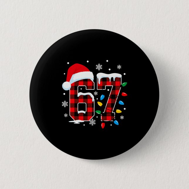 Funny Christmas Meme 67 Red Buffalo Plaid Xmas Paj Button (Front)