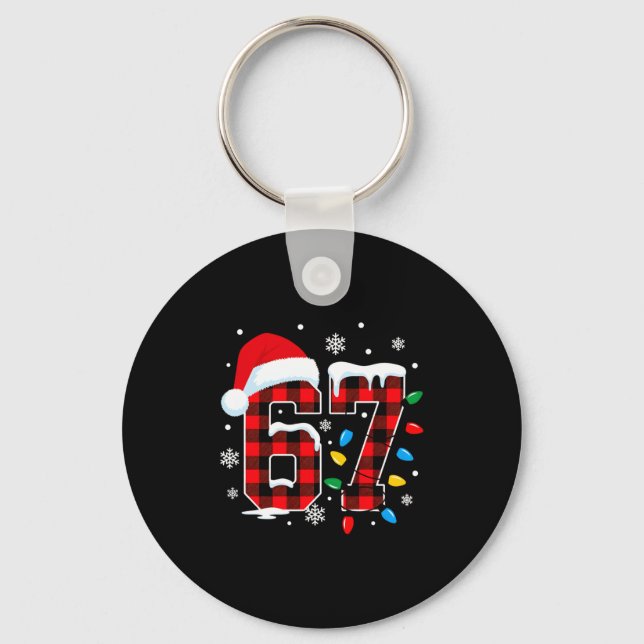 Funny Christmas Meme 67 Red Buffalo Plaid Xmas Paj Keychain (Front)