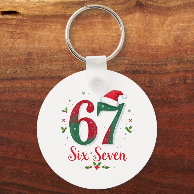 Funny Christmas Meme Six Seven 67 6 7 Holiday Keychain (Front)