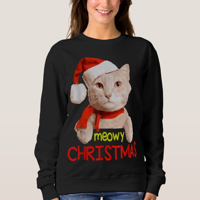 Funny Christmas Meowy Cat Kitty Xmas Sweatshirt (Front)