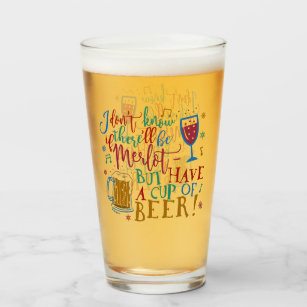 Funny Christmas Merlot Wine Beer Humor Typography Glass