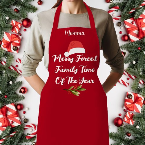 Funny Christmas Merry Forced Family Time Apron