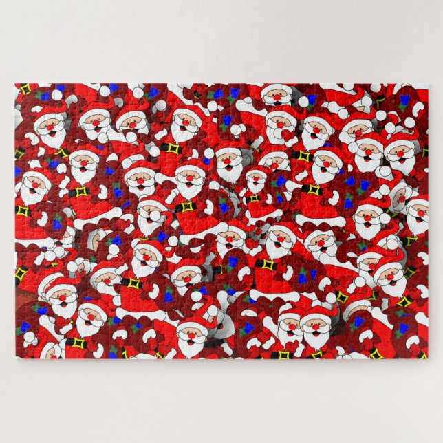 Funny Christmas Modern Whimsical Santa Collage Jigsaw Puzzle (Horizontal)