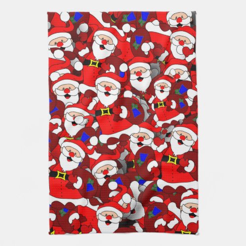 Funny Christmas Modern Whimsical Santa Collage Kitchen Towel