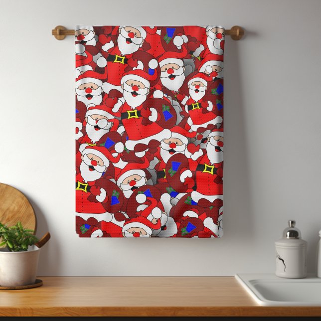 Funny Christmas Modern Whimsical Santa Collage Kitchen Towel (Creator Uploaded)